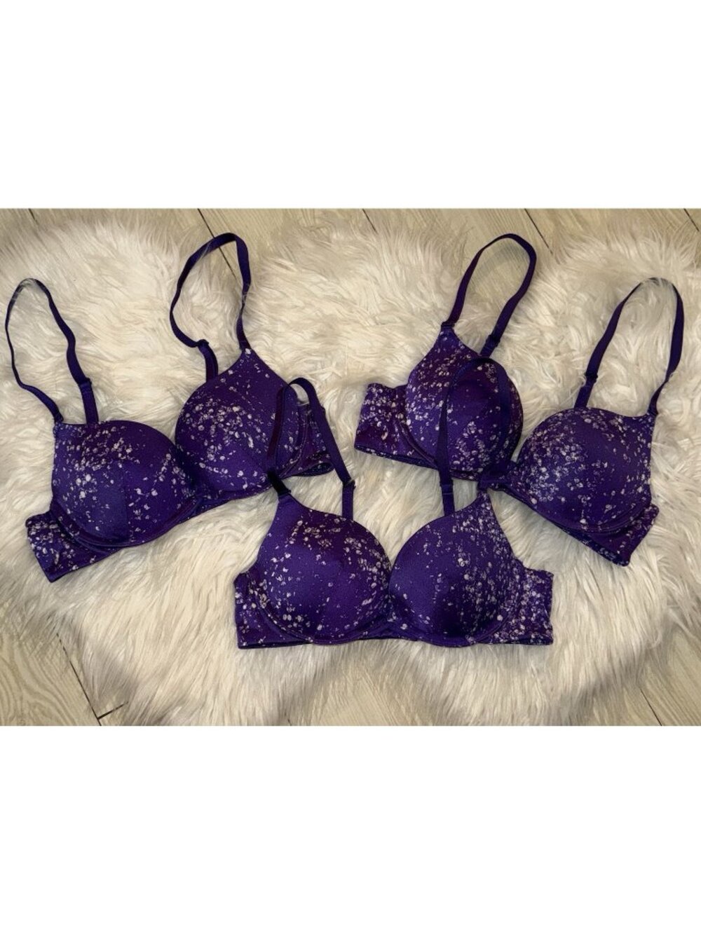 3 Ambrielle Everyday Convertible Plunge Push Up Bras Padded UW 32B Purple